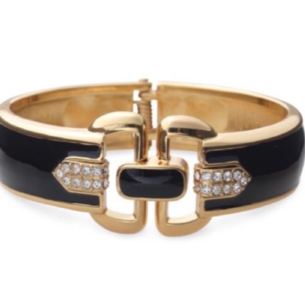 Stella & Dot | Duchess Gold + Black Enamel + Crystal Embellished Hinge B… - Picture 3 of 11